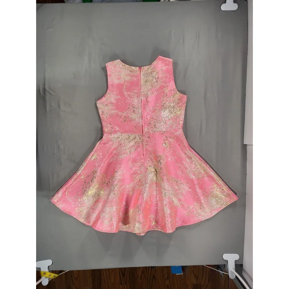 The Children's Place Girls Pink & Gold Metallic Brocade Party Dress Size 14